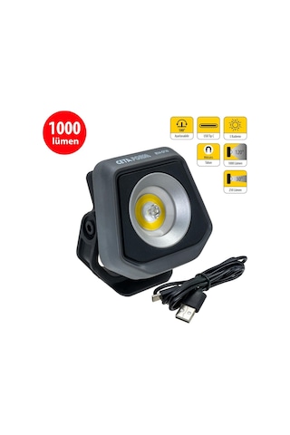 Ceta Form R14-cf10 Şarjlı Kompakt Led Projektör Lamba 1000 Lümen Siyah