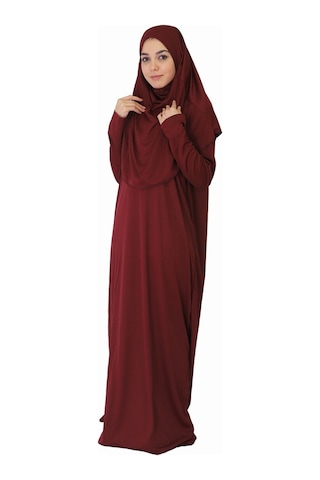 Zehranaz Namaz Elbisesi Bordo Fermuarsız Namaz Elbisesi Bordo