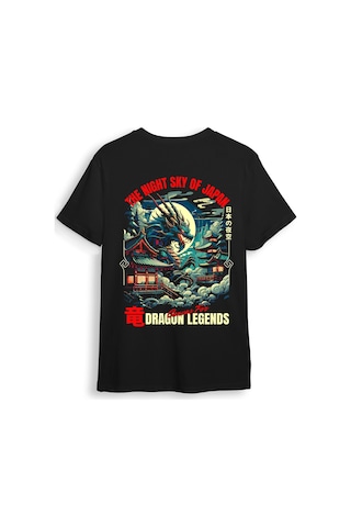 Japon Samuray Streetwear Dragon Ejder Baskılı Şık Tasarımlı %100 Pamuk Regular Fit Siyah T-shirt Siyah