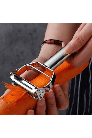 Monyee Çift Fonksiyonlu 430 Çelik Zeytin Slicer - Hızlı Sebze Meyve Soyucu Ve Julienne Dilimleyici, Kolay Kullanım, Keskin Bıçak Gümüş