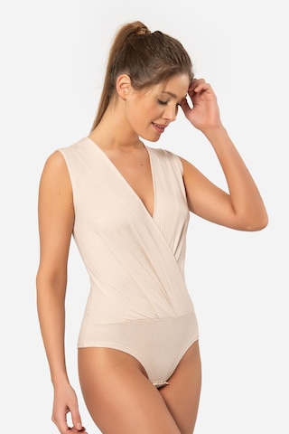 Türen Kruvaze Yaka Kolsuz Çitçitli Body 3502/bej
