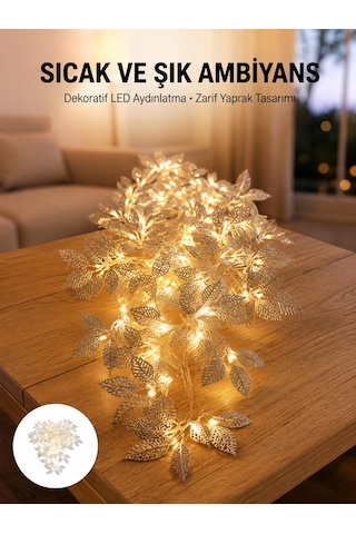 Gümüş Yaprak Tasarımlı Led Işık Pilli Ev Ve Vitrin Dekoru - Lisinya Çok Renkli 55563921