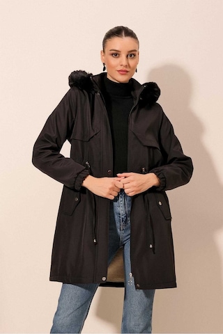 Gabria Kapüşonlu Kaban Siyah