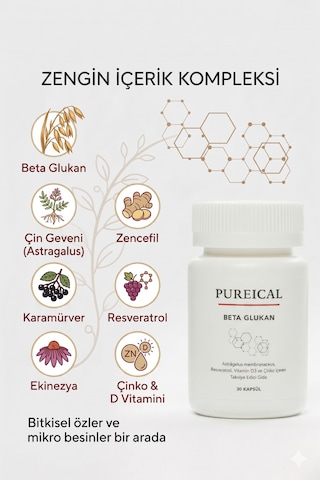 Pureıcal Beta Glukan Çin Geveni Karamürver Ekinezya Zencefil Resveratrol Çinko D Vitamini 30 Kapsül