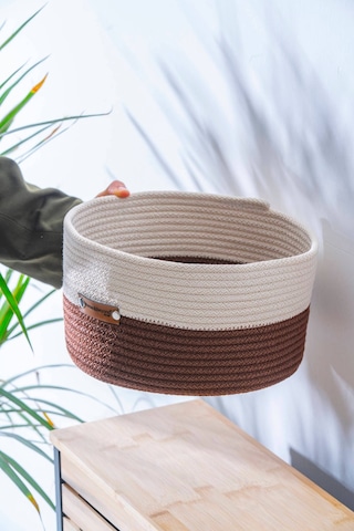 Home Beyond Yuvarlak Küçük Boy Hasır Organizer - 26 Cm Beyaz/kahverengi