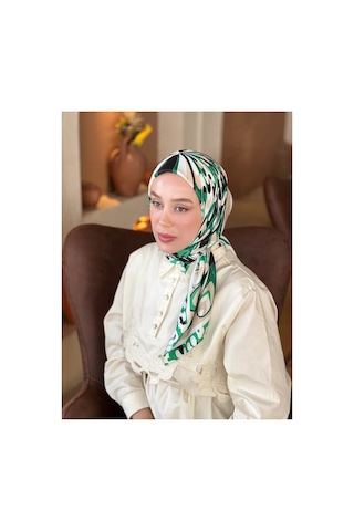 Mentoraly Modakaşmir Soyut Desenli Twill Eşarp haki