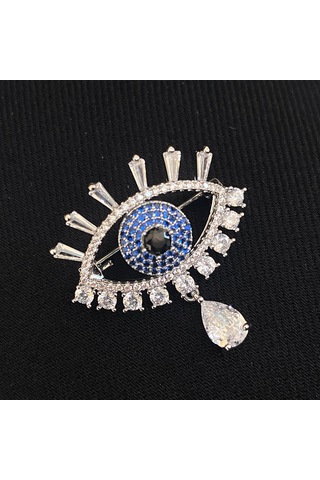 Broş Kadın Zirkon Taşlı Nazar Göz Broş Gözyaşı Yaka İğnesi Silver