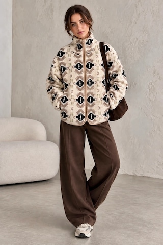 Bbbutikbasic Dik Yaka Yarım Fermuarlı Desenli Polar Sweatshirt My3535 Etnik
