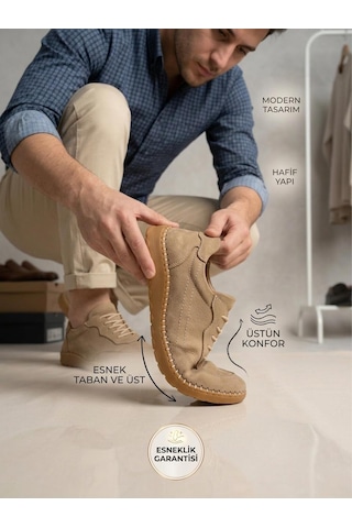 Komcero 3498 Erkek Hakiki Deri Dikişli Comfort Atom Casual Ayakkabı Bej