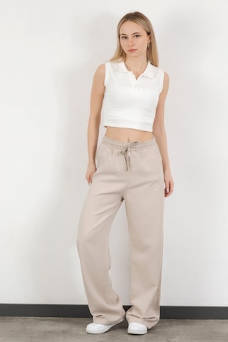Giysa Kadın Beli Lastikli Bağcıklı Bol Paça Pantolon Taş - 4707 Taş