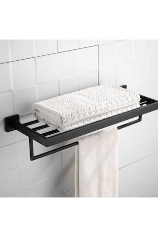 Metal Duvar Askılı Havlu Rafı Siyah