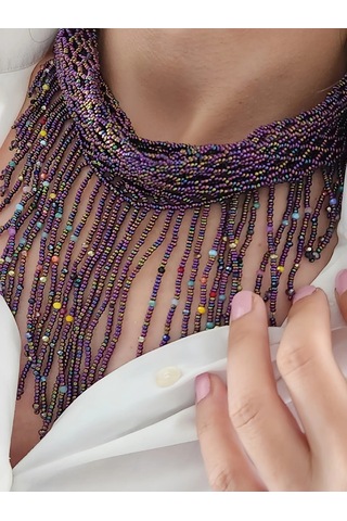 Şal Fular Model Bohem Otantik El Yapımı Kolye Renkli