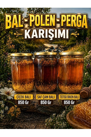 Bal Polen Perga Karışımı 850 Gr Çiçek, Saf Çam, Tütsü Diken Balı