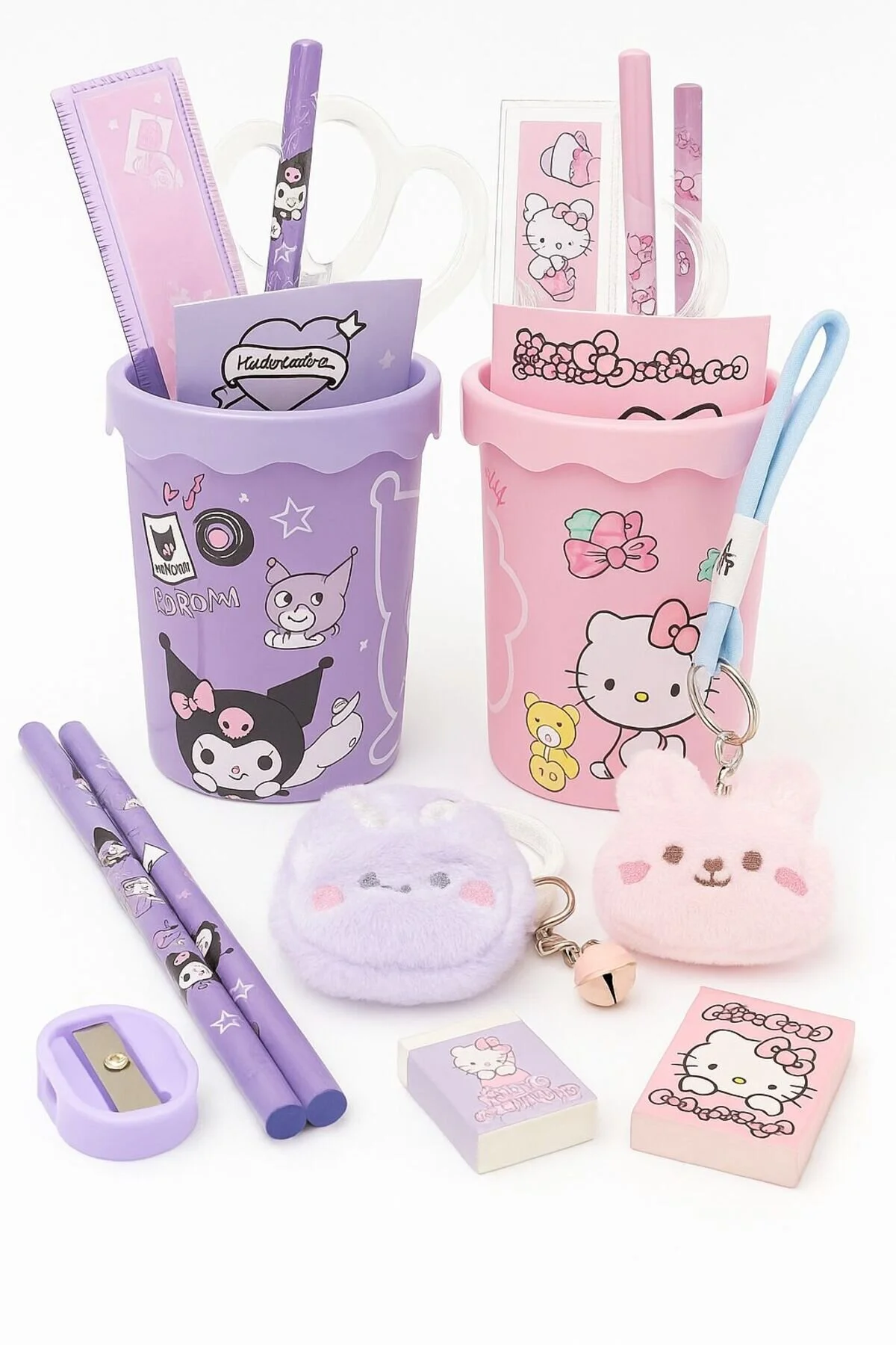 Hello Kitty Veya Kuromi Kalemlik Seti, 8 Parça Hem Okulda Hem De Evde Peluş Ayna İçinde Çok Renkli