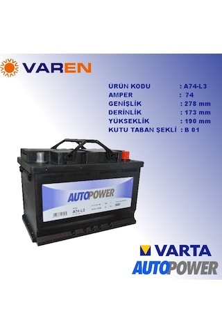 Autopower 12V 74 Ah Amper Akü (Varta Üretimi) 680A