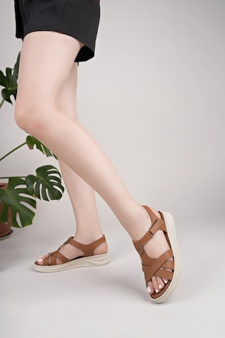 Nesilshoes Nesil Shoes Bell 25151 Taba Anatomik Kadın Sandalet