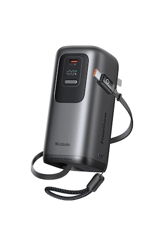 Mc-8501 Freego 45w 3'ü 1 Arada 10000mah Dahili Geri Çekilebilir Type-c Kablo, Ac Prize Takılabilir Şarj Adaptörlü Powerbank Siyah Universial Priz Uçları