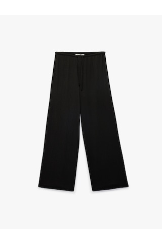 Koton Bürümcük Kumaş Beli Bağcıklı Düz Geniş Paça Pantolon Siyah 6sak40111ek