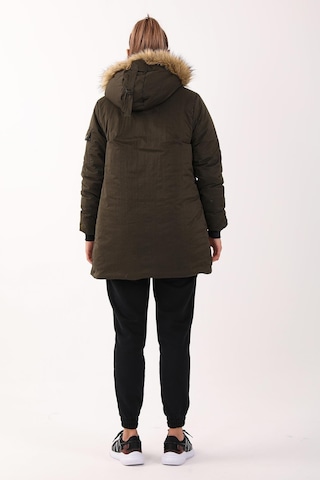 Maraton Sportswear Regular Kadın Kapşonlu Uzun Kol Basic Haki Parka 21418 Haki