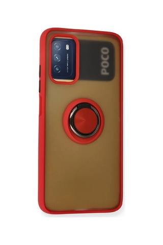 Xiaomi Redmi 9t Kılıf Montreal Yüzüklü Silikon Kapak - Kırmızı Çok Renkli