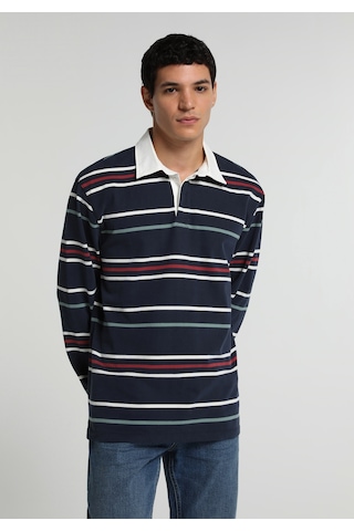 Colin's Colins Relaxed Fit Polo Yaka Çizgili Erkek Lacivert Uzun Kol Tişört Cl1081809 Q1.v1 Nav