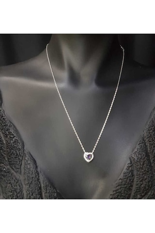 Vog Swarovski Taşlı S Model Mistik Topaz Kalp Taş Detay Gümüş Sevgiliye,arkadaşa Kolye