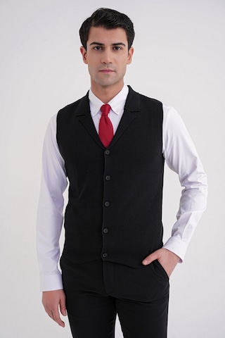 Slim Fit Ceket Yaka Düğmeli Siyah Yünlü Triko Yelek Try 012 Siyah