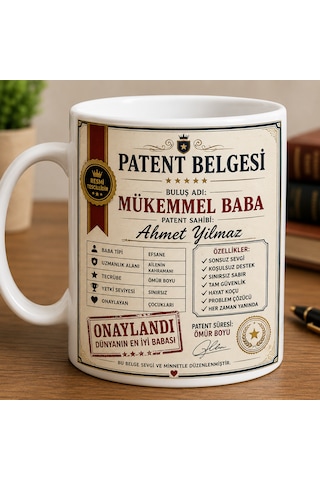 Kişiye Özel Patent Belgesi Baba Kupası İsme Özel Beyaz Seramik Kupa Bardak 330 Ml Kahve Ve Çay Kupası Açık Beyaz Kişiye Özel Patent Belgesi Baba Kupası İsme Özel Beyaz Seramik Kupa Bardak 330 Ml Kahve Ve Çay Kupası Açık Beyaz