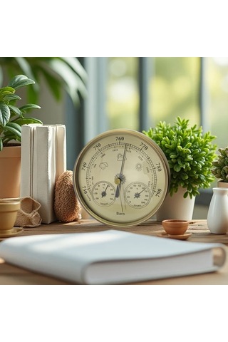 Honeybeeshop Altın Çok Fonksiyonlu Hava İstasyonu Sıcaklık Nem Barometre Dedektörü Elektriksiz Çalışma Odası Ofis Uygun