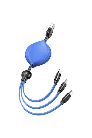 Mufunye Mavi 3'ü Bir Arada Fener Şekilli Şarj Kablosu - 5 Seviye Uzunluk Ayarlı, Hızlı Şarj + Akıllı Koruma, İos/android/type C Uyumlu Yalnızca Şarj