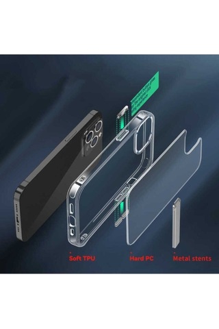 Apple Uyumlu iPhone 14 Pro Max Kılıf Standlı Şeffaf Silikon Zore L-stand Kapak Renksiz