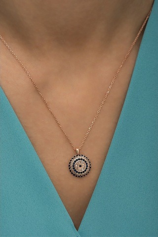 925 Ayar Gümüş Rose Kaplama Nazar Kolye (528695056)