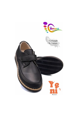 Sermoda Lil Amore Cırt Cırtlı Erkek Çocuk Ayakkabısı Okul & Sünnet Düğünü İçin Klasik Model Mat Siyah