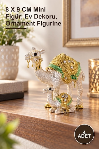 4 Adet Yavrulu Deve Dekoratif Biblo 8 X 9 Cm Mini Figür, Ev Dekoru, Ornament Figurine