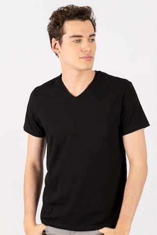 Tudors Slim Fit Dar Kesim V Yaka Düz Basıc Kısa Kol T-Shirt-16654 Siyah