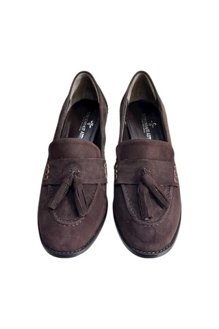Tufan Shoes Kahve Hakiki Deri Süet Püskül Detay Topuklu Ayakkabı Kahve
