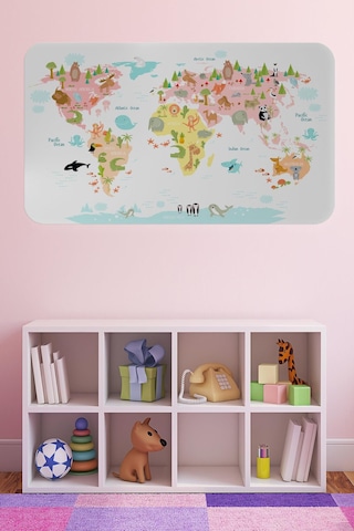 Eğitici Dünya Haritası Dünya Atlası Çocuk Ve Bebek Kız Çocuğu Odası Duvar Sticker-60x105-3777 - Renkli Çok Renkli