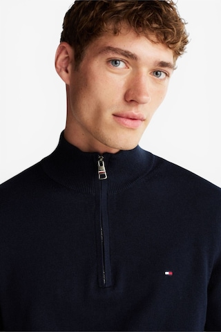 Tommy Hilfiger Pıma Org Ctn Cashmere Zıp Mock Erkek Mavi Kazak - Mw0mw28049