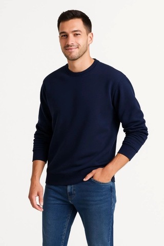 Valensdesign Erkek Üç İplik Düz Bisiklet Yaka Sweatshirt - Lacivert