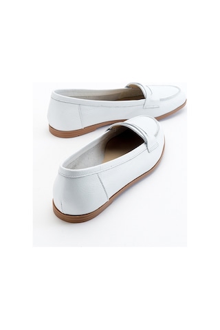 Luvishoes F02 Beyaz Cilt Kadın Babet Beyaz