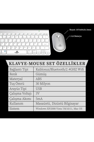 Steep Solid ST-078 2.4 Ghz Wi-fi Klavye - Optik Mouse Set