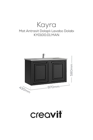 Creavit Kayra Lavabo Dolabı Kapaklı 100cm Mat Antrasit Mat Antrasit