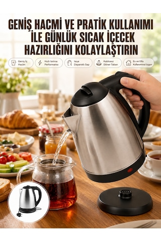 Kettle Su Isıtıcı C F Priz Uyumlu 220 - 240 V Paslanmaz Çelik Kablolu Çokrenkli