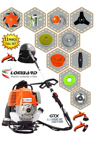 Cros Lombard Italy Lom-11 Sıgnature Sırt Tipi Benzinli Ot Çalı Çim Biçme Tırpanı+ Full Bahçe Setli Halı Yıkamalı