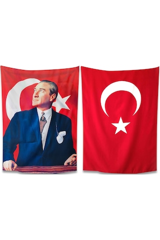 Renkli Atatürk Bayrağı ve Türk Bayrağı 70x105 CM