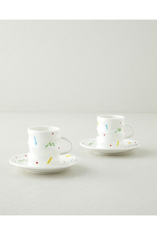 English Home Confella New Bone China 4 Parça 2 Kişilik Kahve Fincan Takımı 100 Ml Renkli Çok Renkli