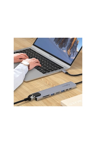 Type-c Çoğaltıcı Hub 8 İn 1 4k Hdmı, 100w Pd, Ethernet, Sd/tf, Usb 3.0 V301001 Standart