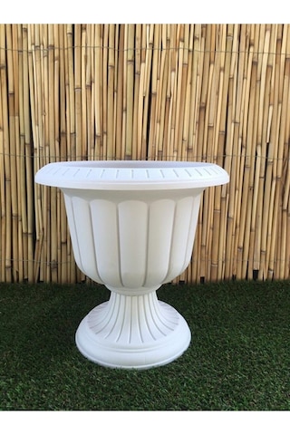 Nergis Saksı Krem 35x43 Cm 9,8 Lt Beyaz Ayaklı Plastik Saksı Bahçe Saksısı