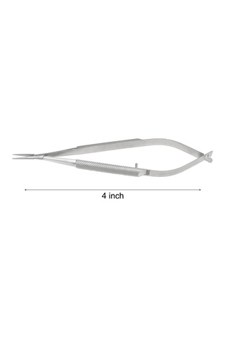 Cerrahi İğne Tutucu Castroviejo Yaylı 4 İnç Düz Uç Avuç İçi Yuvarlak Sap Gri Eğitim Materyali