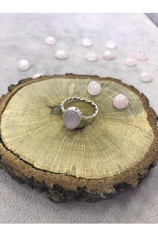Pembe Kuvars Taşlı Gümüş Yüzük 925 Ayar Doğal Taş - 271961492